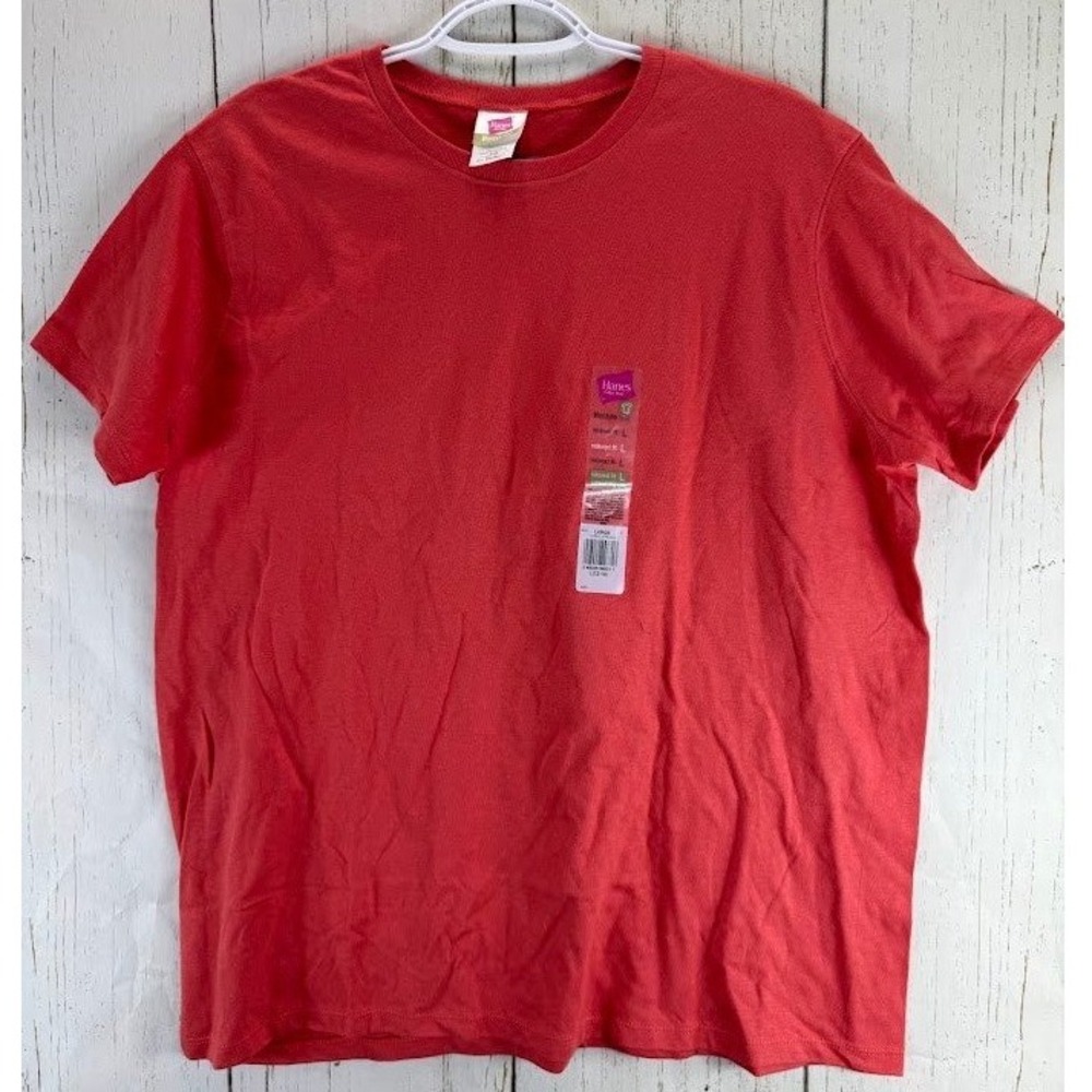 Hanes Her Way Lifestyle Tee Womens Large Coral Red Cotton Short Sleeve T-Shirt